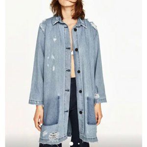 Zara Levita Distressed Denim Dress in Size S